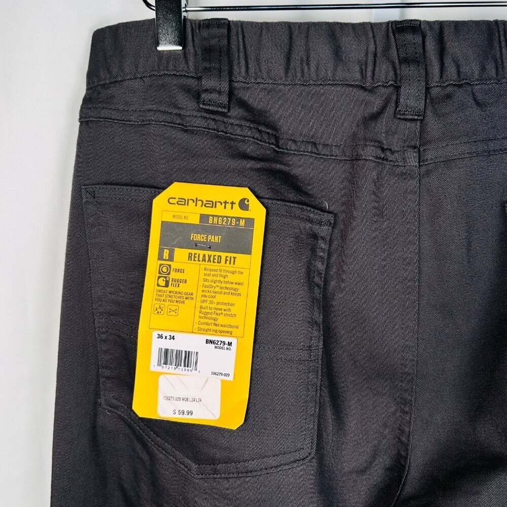 Carhartt Force Pant Relaxed Fit Size 36x34 Gray Stretch Outdoors Work Hiking - Picture 4 of 8